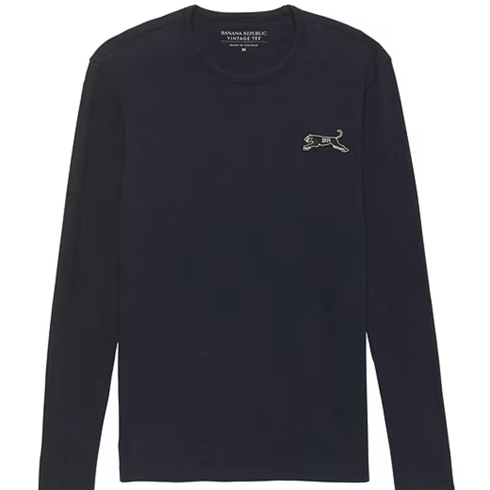 Banana Republic Men's Vintage 100% Cotton Long-Sleeve Patch T-Shirt | Navy | M
